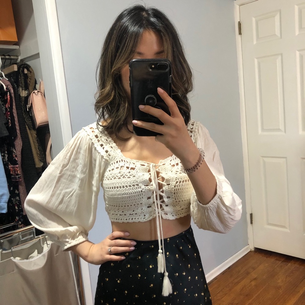 Boho lace-up crop top